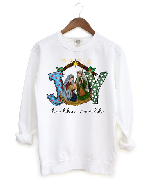 Comfort Colors, Bella, or Gildan Joy To The World Manger Christmas Sweatshirt/ Youth and Adult Sizes