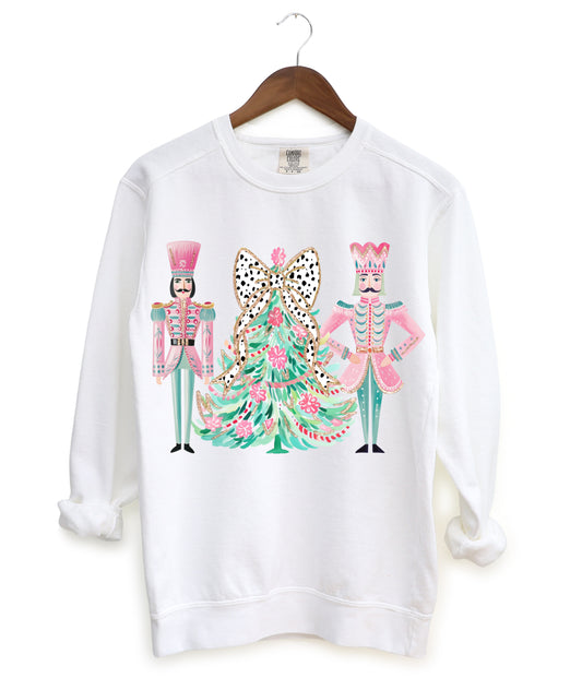 Gildan or Bella Christmas Brush Strokes Tree Nutcracker Sweatshirt/ Direct To Film Transfered Faux Glitter Sweatshirt/ Youth and Adult Sizes