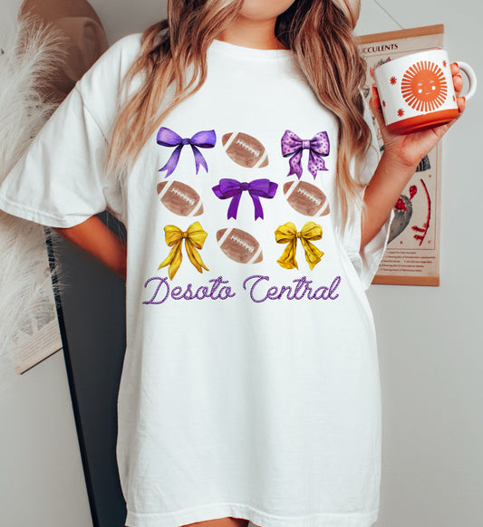 Comfort Colors or Bella Canvas Purple Bow Desoto Central Jaguars Football Tee / Desoto County Schools / Mississippi School Shirt
