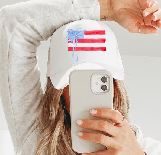 Watercolor USA Bow Coquette Trucker Hat/July 4th Trucker Hats/ Memorial Day Hat
