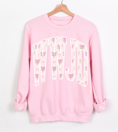 Gildan or Bella Canvas WWJD Floral Print Sweatshirt/ Religious Sweatshirt/Youth and Adult Sizes