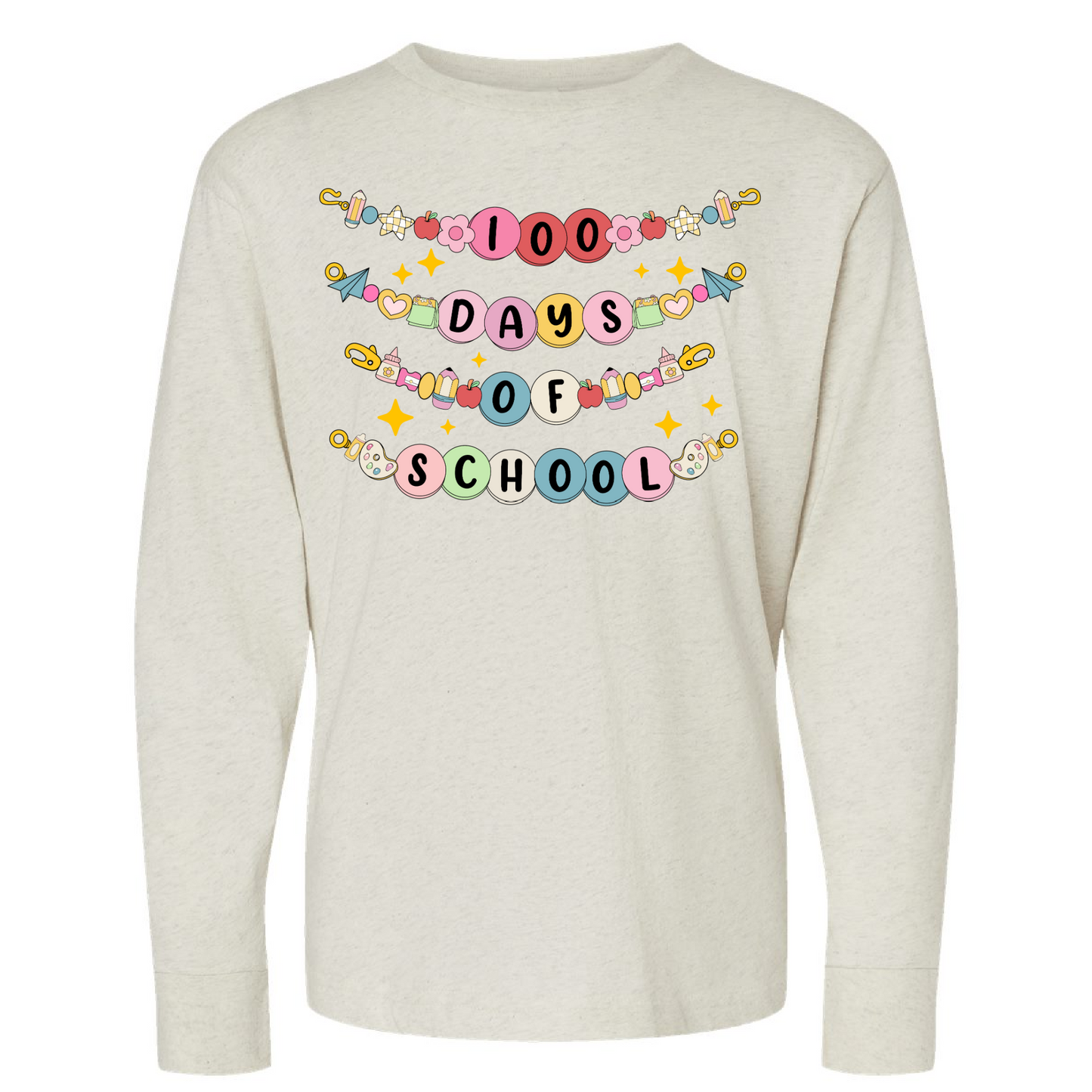 Long Sleeve 100 Days of School Shirt/ 100th Day of School Shirt -  School Tee/ Youth and Adult Sizing Available - For Girls Bracelet Shirt