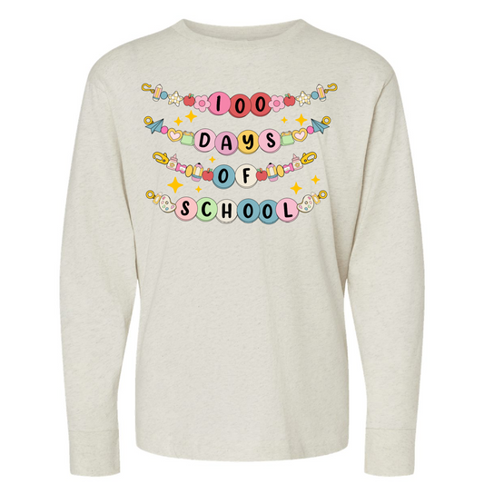 Long Sleeve 100 Days of School Shirt/ 100th Day of School Shirt -  School Tee/ Youth and Adult Sizing Available - For Girls Bracelet Shirt