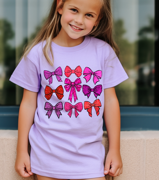 Comfort Colors Faux Glitter Bow Shirt/ Gifts for Her/ DTF Printed Shirt/ Youth and Adult Sizes