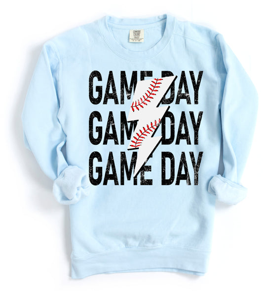 Comfort Colors Baseball Game Day Lightning Bolt Sweatshirt - Adult Sized/ Baseball Sweatshirt