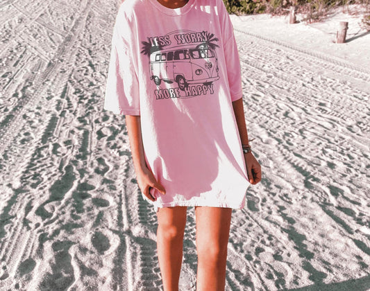 Softststyle Retro Hippie Tee - Less Worry More Happy/ VW Summer Vibes Tee