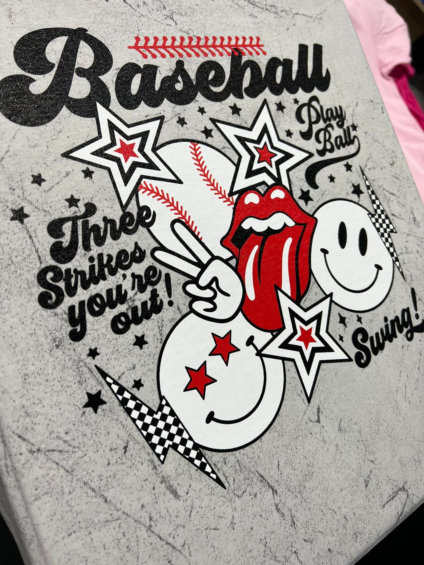 Comfort Colors Color Blast Baseball Three Strikes You're Out Tee/ Adult Tees / Vintage Inspired Tee
