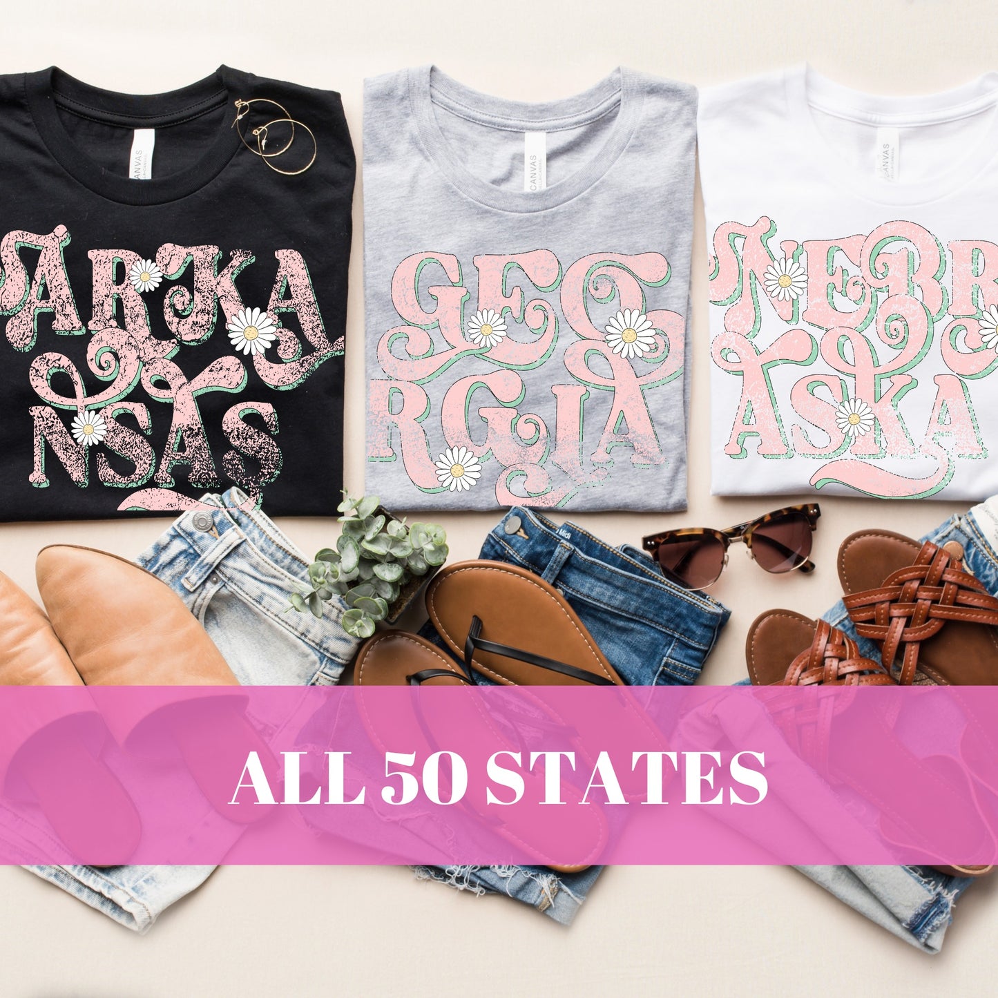 Floral Daisy Any State Tee/ Bella Canvas Soft Style / Mississippi - or Any State Tee