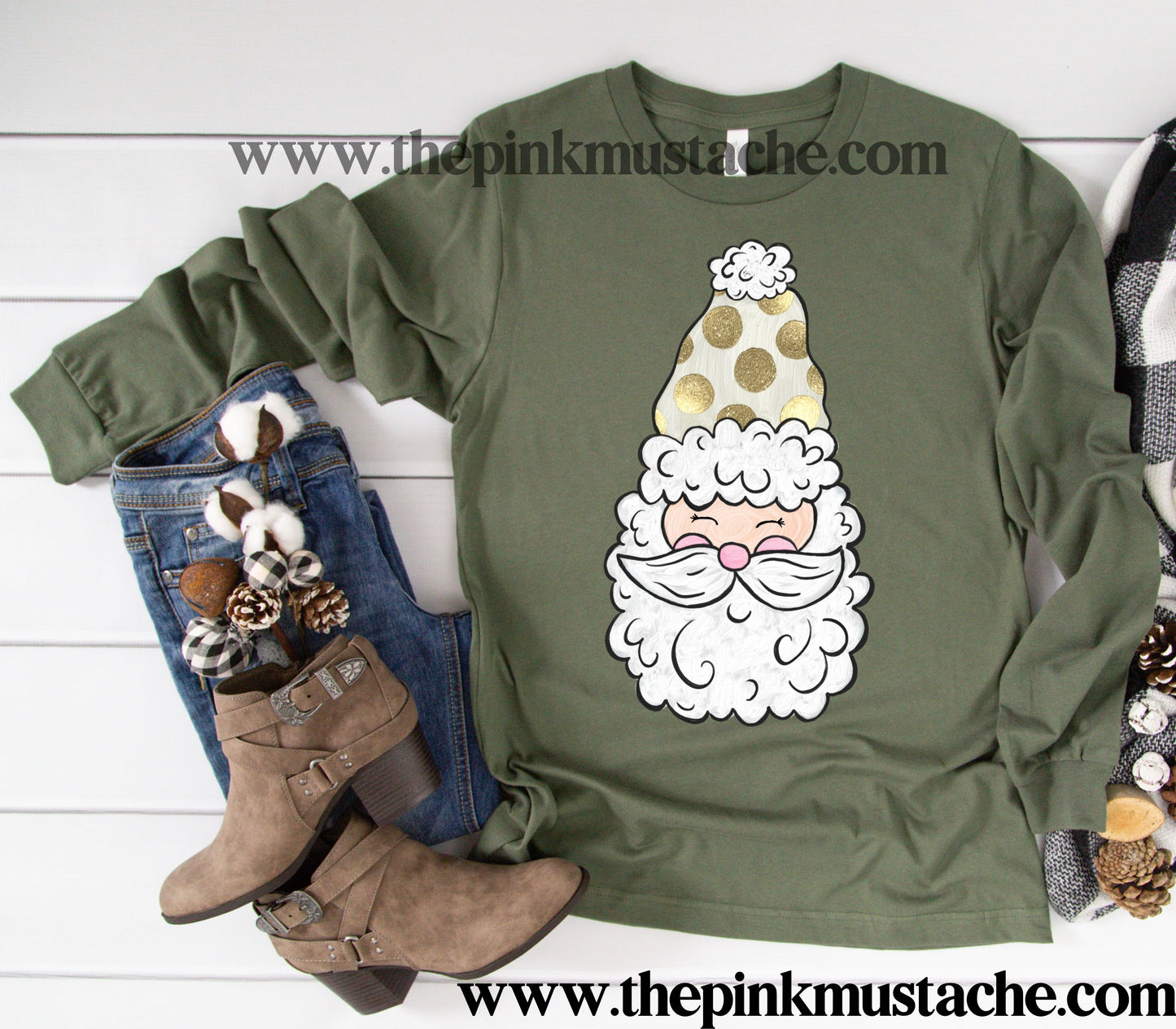 Christmas Gold Polka Dot Santa Long Sleeve T-Shirt /Youth and Adult Sizes/ Christmas T-Shirt