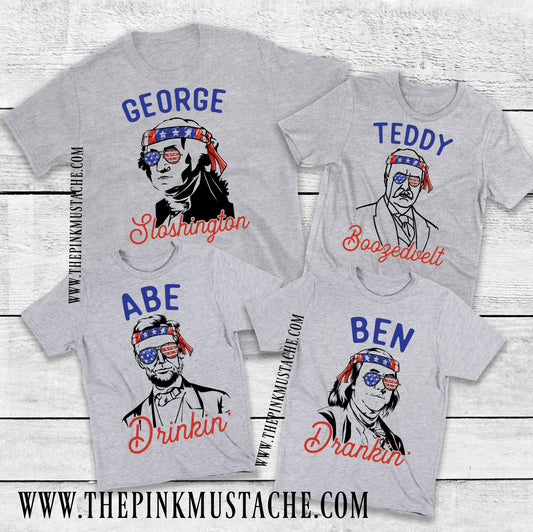 4th Of July President Drinking T-Shirts / Unisex Tee / Funny Men's Graphic Tee / Group Tees / Funny July 4th Tees