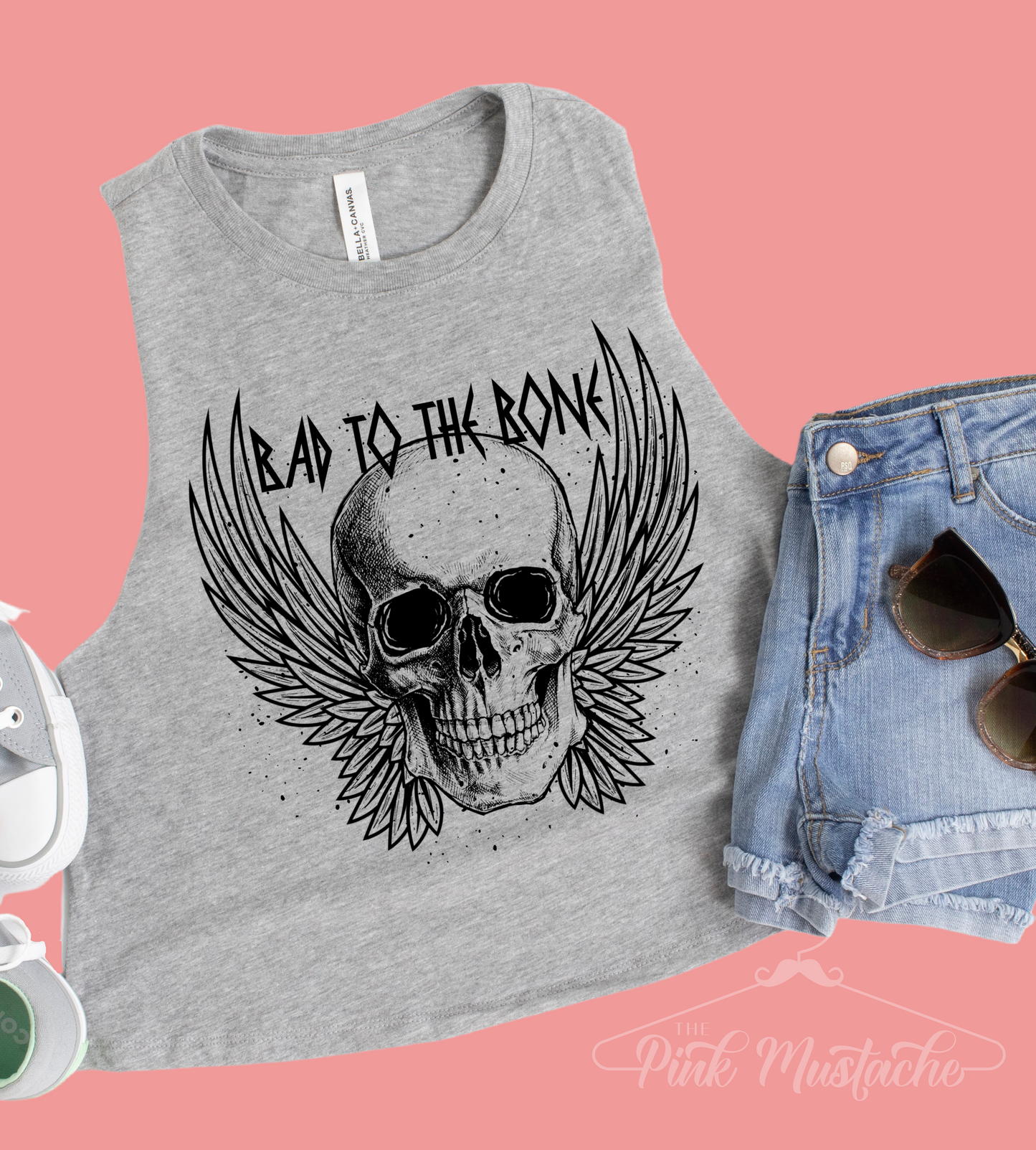 Bad To The Bone Rocker Workout Cropped Tank/ Gifts for Her/ Funny Tank Top/ Adult Sizes Available