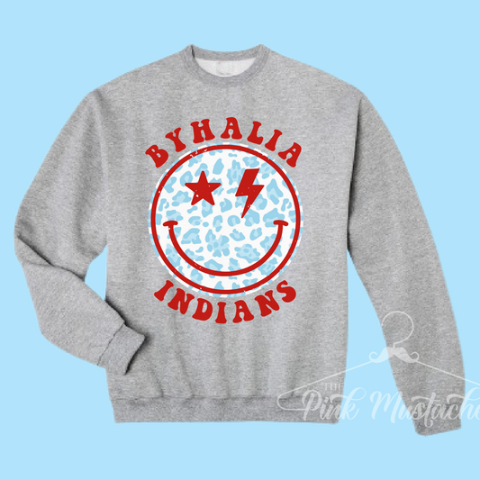 Byhalia Indians Distressed Smiley Unisex Sweatshirt / Toddler, Youth, and Adult Sizes/ Lewisburg -Desoto County Schools / Mississippi School Shirt