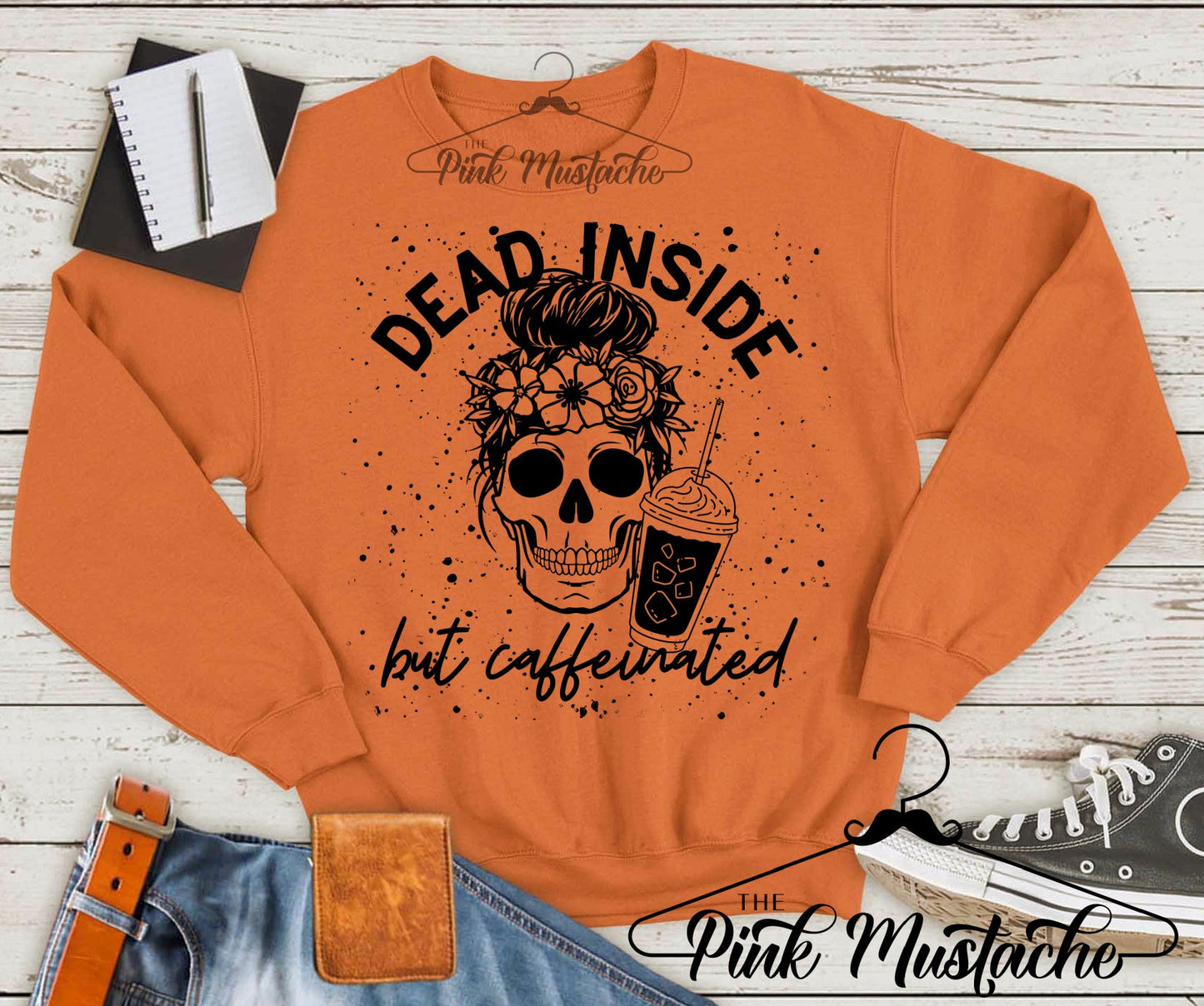 Dead Inside But Caffeinated Halloween Skull Funny Mom Life Sweatshirt / Fall Tees/ Mom Life Sweatshirt