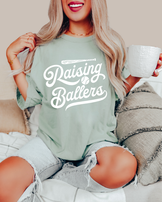 Comfort Colors or Bella Canvas Raising Ballers Tee/ Baseball Mom Shirt/ Bay or Dusty Blue