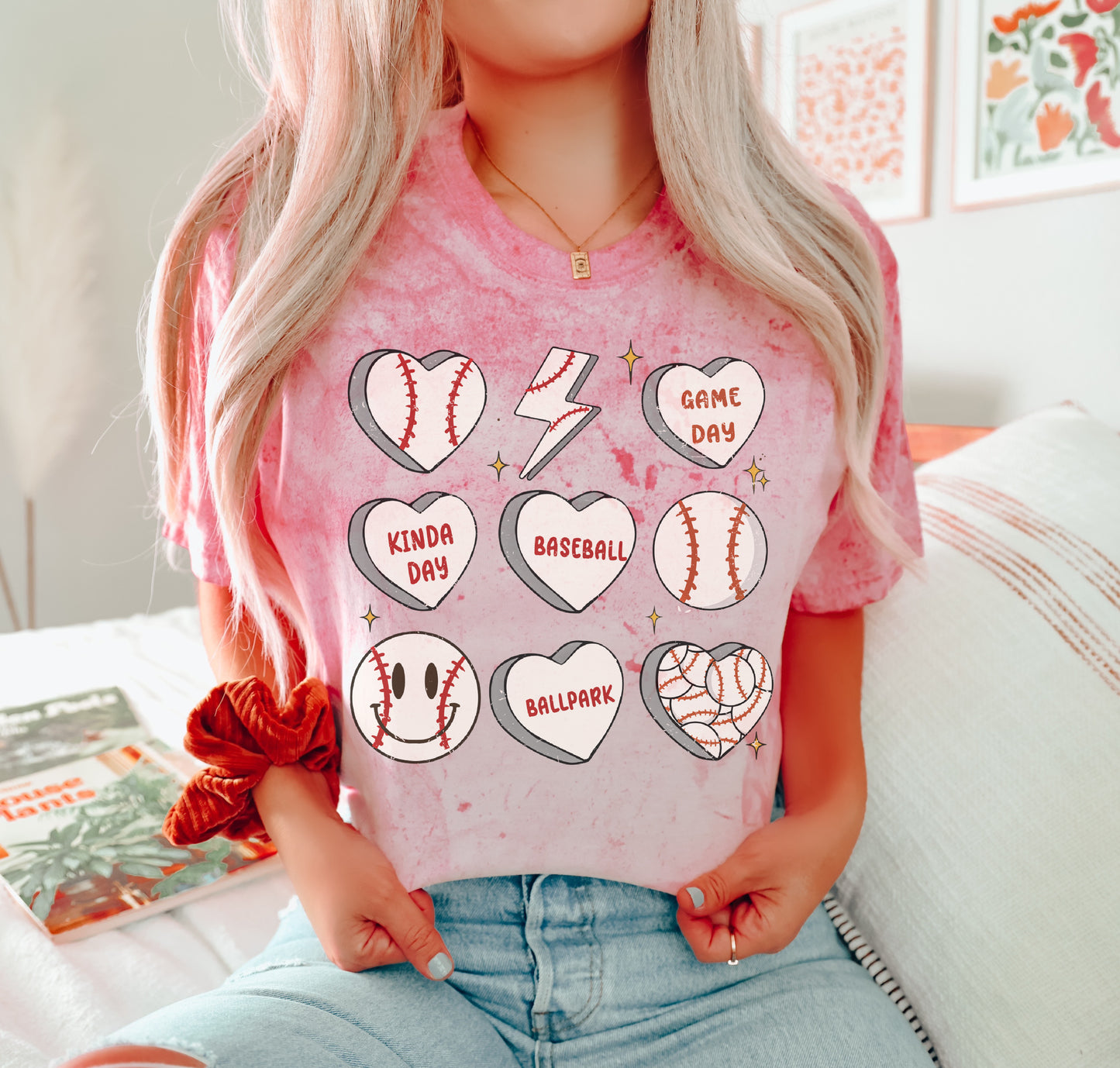 Baseball Hearts and Things Comfort Colors Color Blast Distressed Tee- Sizes and Inventory Limited