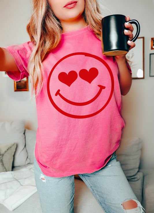 Bella Or Comfort Colors Pink Smiley Heart Eyes Valentines Day Retro Unisex Shirt/ Valentine's Shirt/ Valentines Day Tee