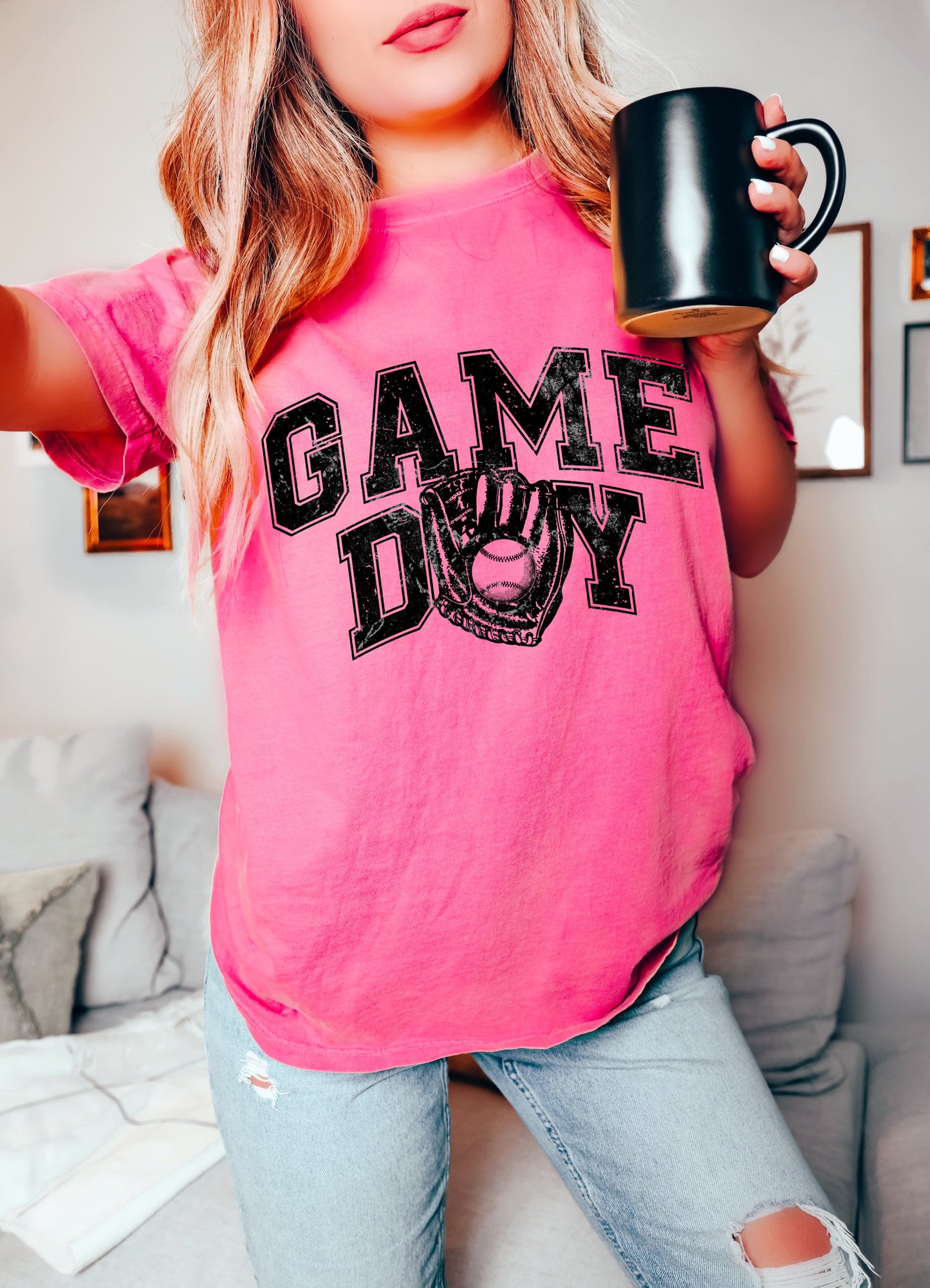 Comfort Colors Baseball Game Day Tee in Pink