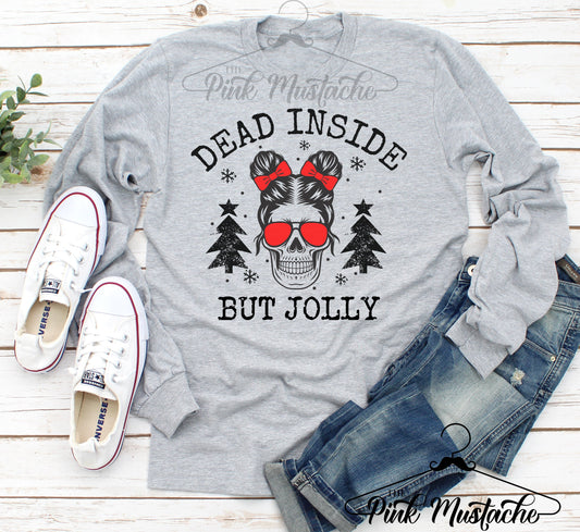 Dead Inside But Jolly Skull Funny Mom Life Raglan 3/4 Shirt / Christmas Tees/ Mom Life Longsleeve Christmas Shirt/ Available in Youth and Adult Sizes