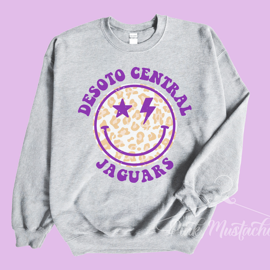 Desoto Central Jaguars Distressed Smiley Unisex Sweatshirt / Toddler, Youth, and Adult Sizes/ Lewisburg -Desoto County Schools / Mississippi School Shirt