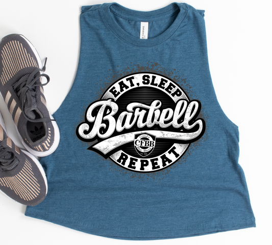 Eat, Sleep, Barbell - REPEAT- CFBB - Crossfit Blue Blood - Ladies Cropped Tanks - Bella Canva  Tanks