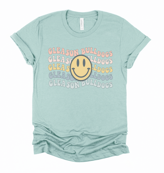 Pastel Smiley Gleason Bulldogs Soft Style Spirit Tee / Toddler, Youth, and Adult Sizes