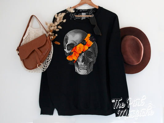 Skull and Roses Sweatshirt/ Unisex sized Sweatshirts/ DTG printed - Toddler, Youth, And Adult Sizes