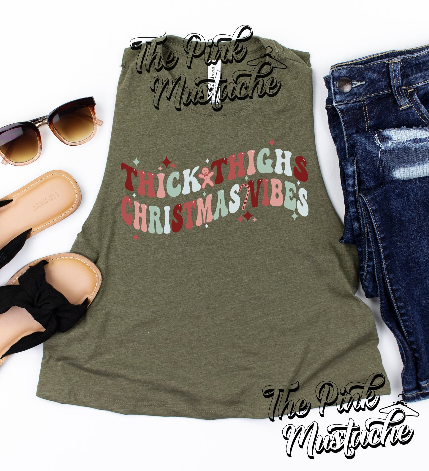 Thick Thighs and Christmas Vibes Funny Cropped Tank / Christmas Workout Tank