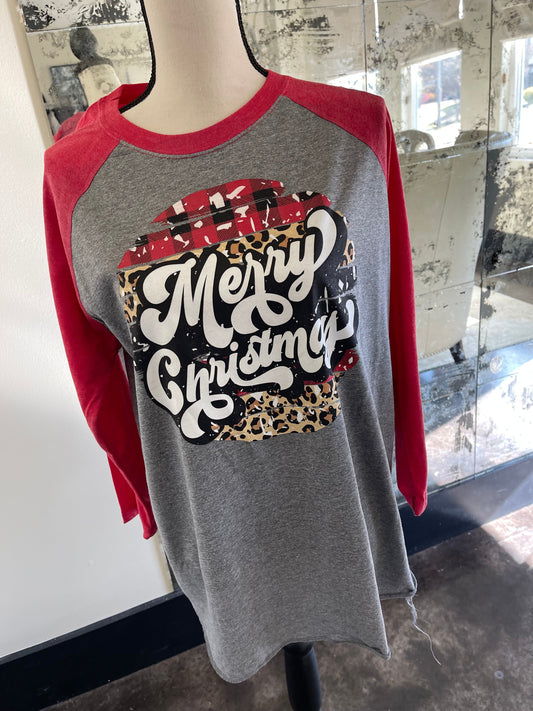 Retro Merry Christmas Raglan / Christmas Boutique Graphic Raglan