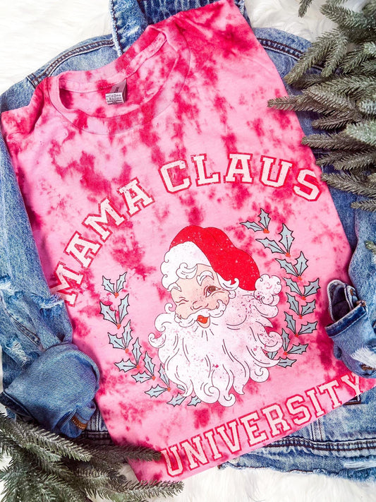 Mama Claus University Pinwheel Tie Dye Tee/ Pinwheel Dyed Holiday Tee