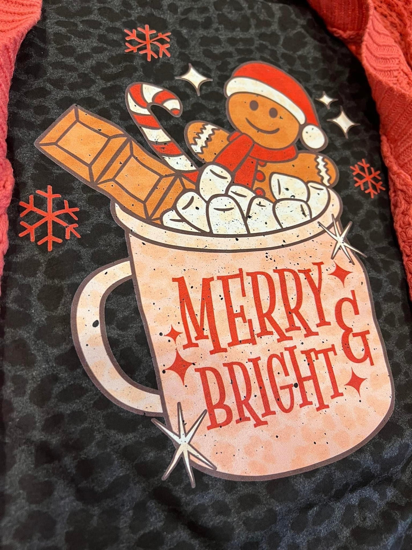 Youth and Adult Leopard Print Merry and Bright Hot Cocoa Gingerbread Shirt/ Funny Christmas Shirt