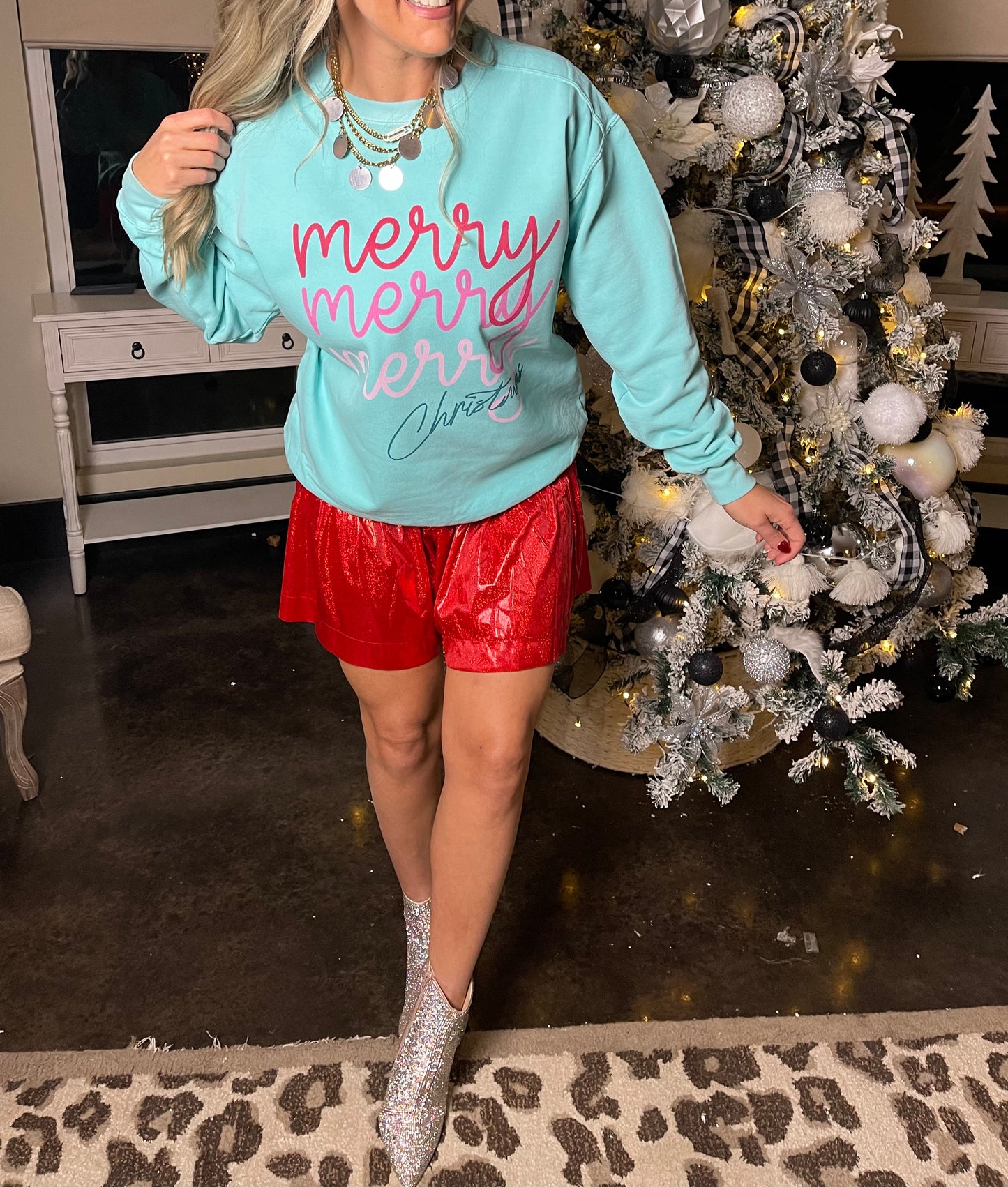 Comfort Colors Chalky Mint Merry Merry Merry Christmas Sweatshirt - Adult Sizes