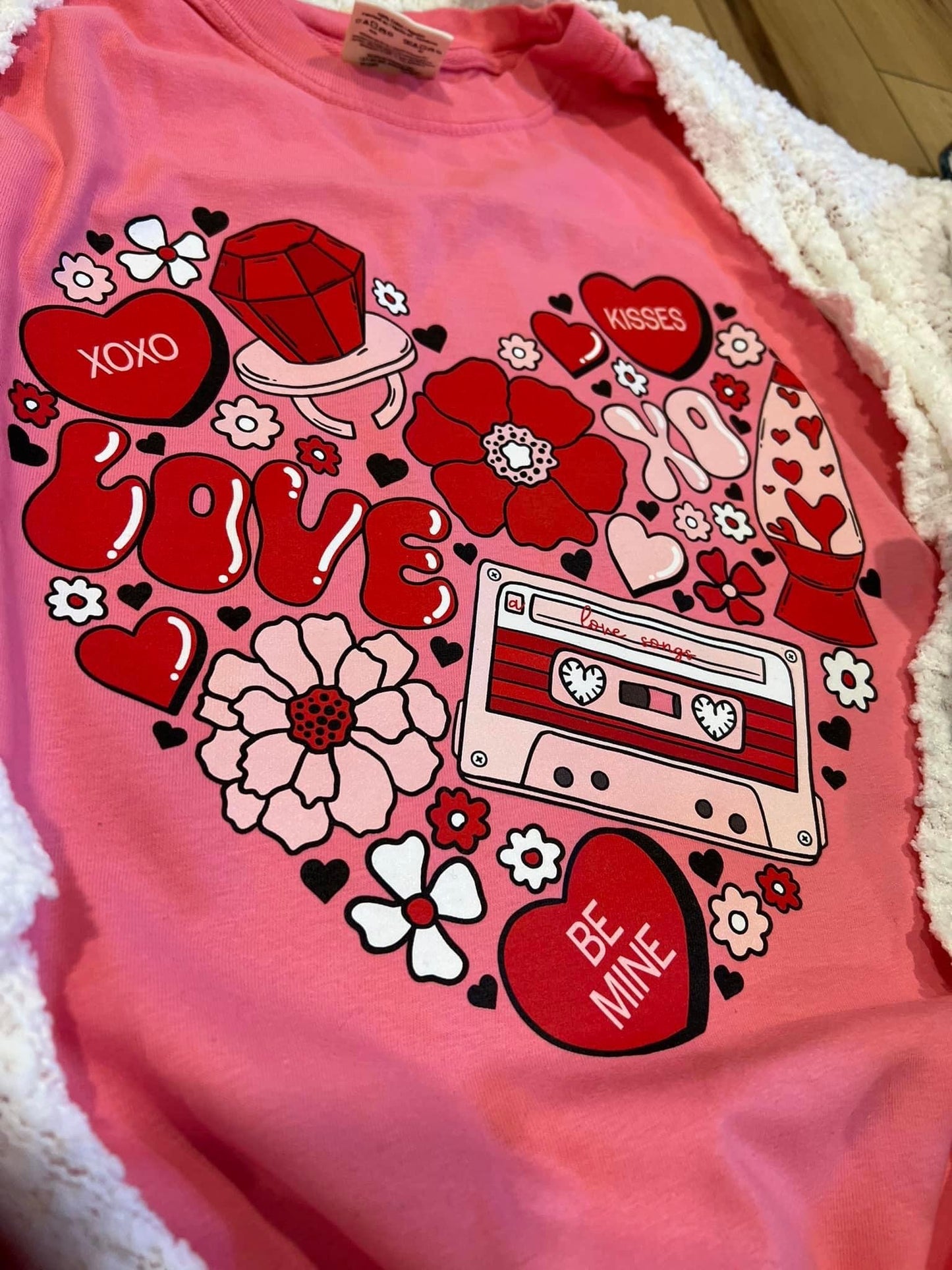 Bella Or Comfort Colors Pink Valentines Day Doodle Retro Unisex Shirt/ Valentine's Shirt/ Valentines Day Tee