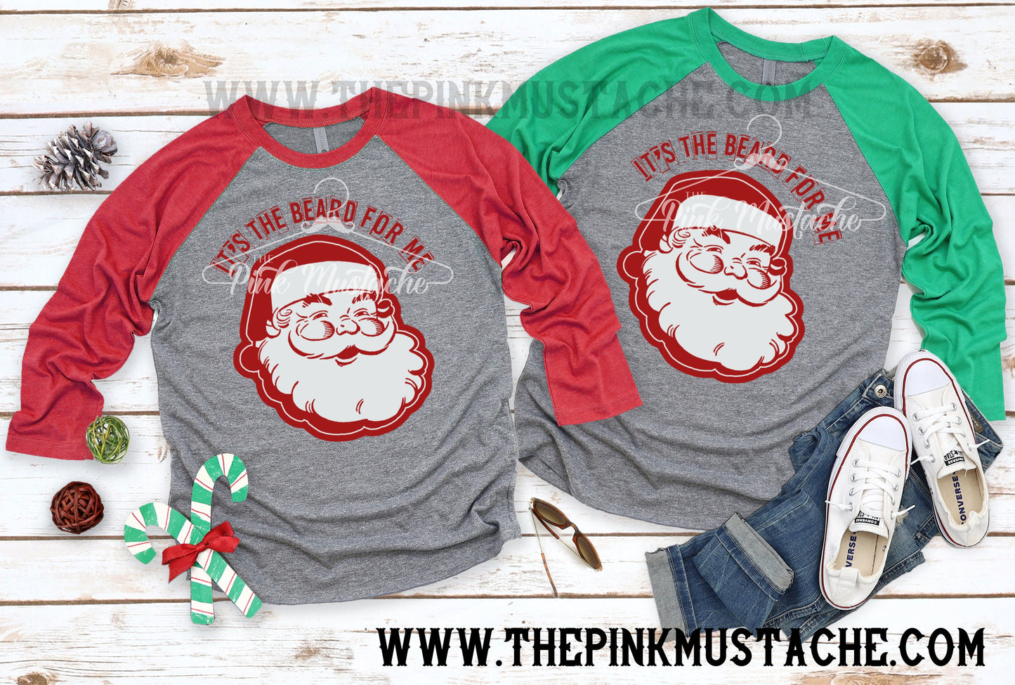 It's the Beard For Me Santa Christmas Vintage Raglan Baseball Tee - Youth and Adult Size - Christmas Shirt