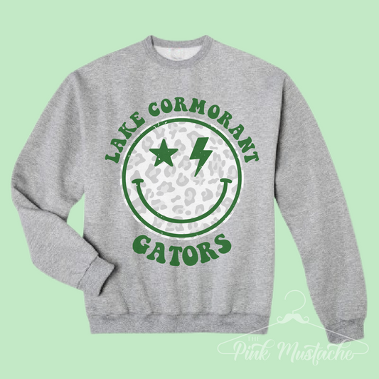 Lake Cormorant Gators Distressed Smiley Unisex Sweatshirt / Toddler, Youth, and Adult Sizes / Mississippi School Shirt