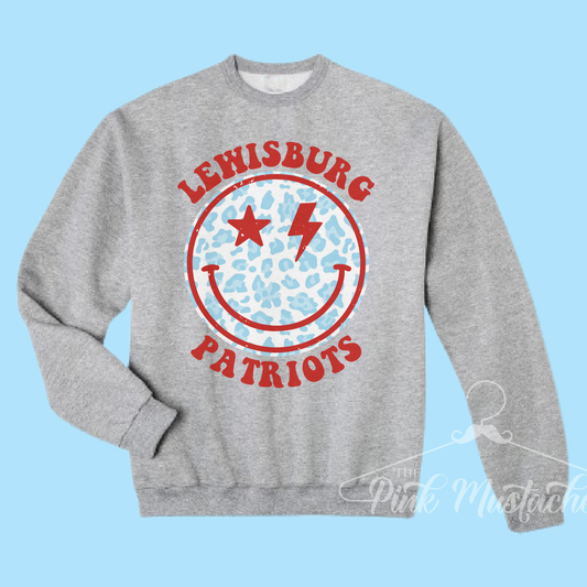 Lewisburg Patriots Distressed Smiley Unisex Sweatshirt / Toddler, Youth, and Adult Sizes/ Lewisburg -Desoto County Schools / Mississippi School Shirt