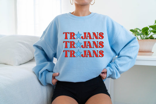 Trojans Powder Blue Unisex Sweatshirt/ Youth and Adult Sizes / Star Stacked Print