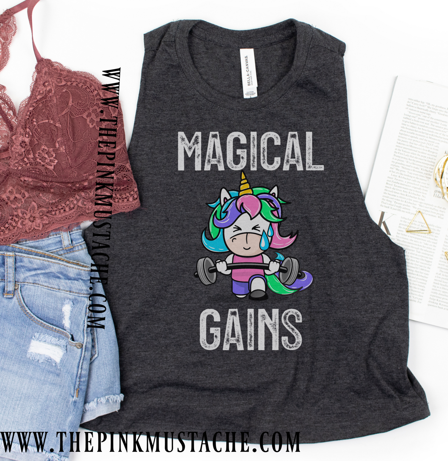 Magical Gains Unicorn Crossfit Cropped Tank Top / Workout Tank Top