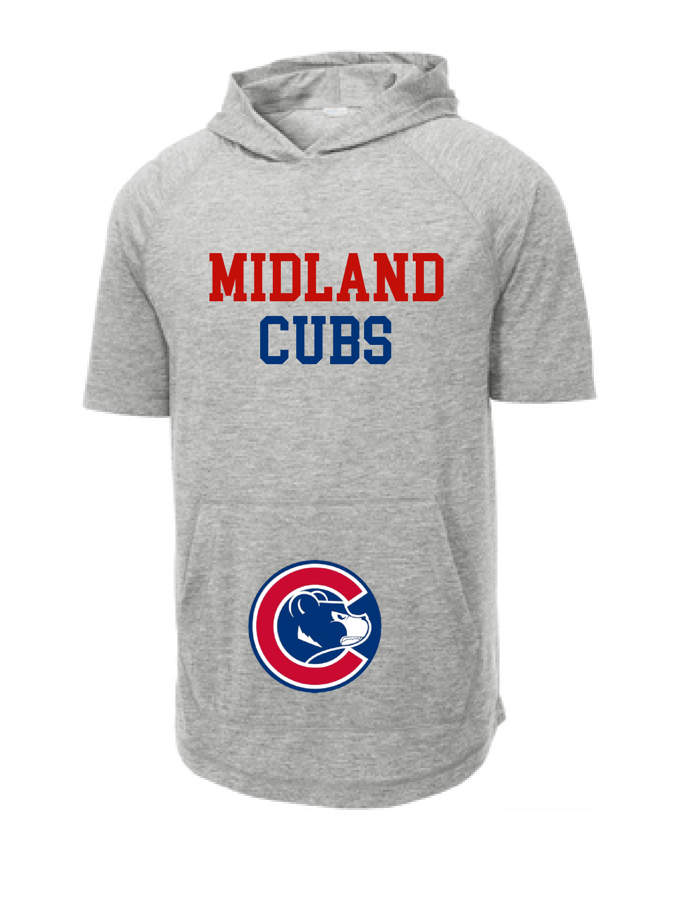 Gray Short Sleeved Midland Cubs Hoodie Optional Number on Sleeve
