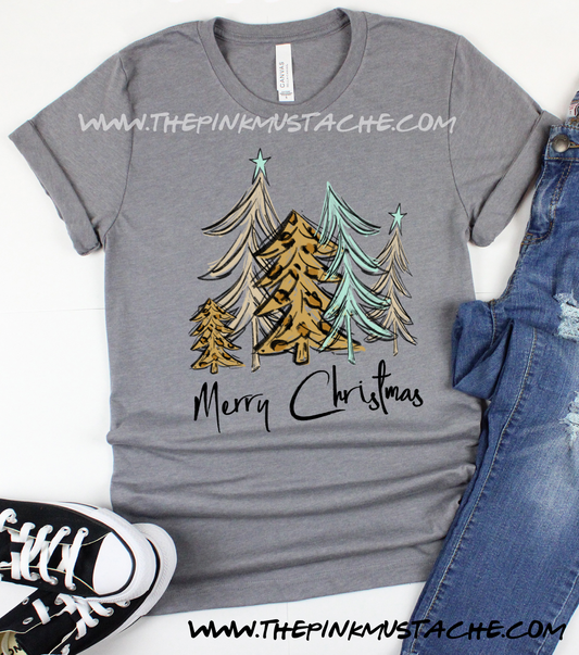 Merry Christmas Tree Print  Bella Canvas Shirt / Youth and Adult sizing / Christmas T-Shirt