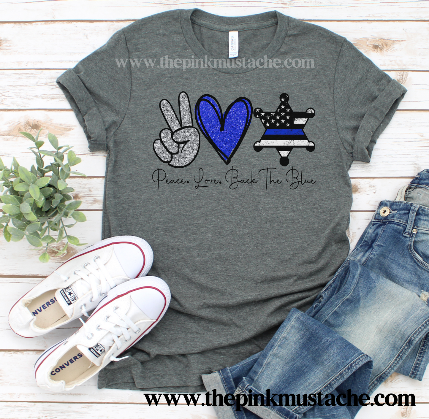 Peace Love Back The Blue Deputy Star Option Tee / Police Officer Tee/ Youth and Adult Sizes Available