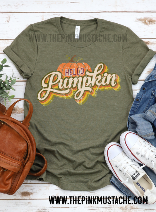 Hello Pumpkin Retro Fall Shirt/ Boutique Bella Canvas  Tee/ Fall Layering Tee / Teachers Tee Youth and Adult Sizing