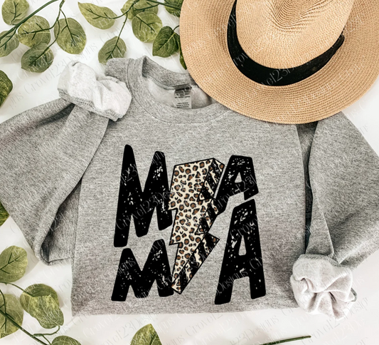 Mama Leopard Lightning Bolt Retro Vibes Sweatshirt / Western Vintage Style Sweater /. Mom Life Sweatshirt/ Mama Sweater