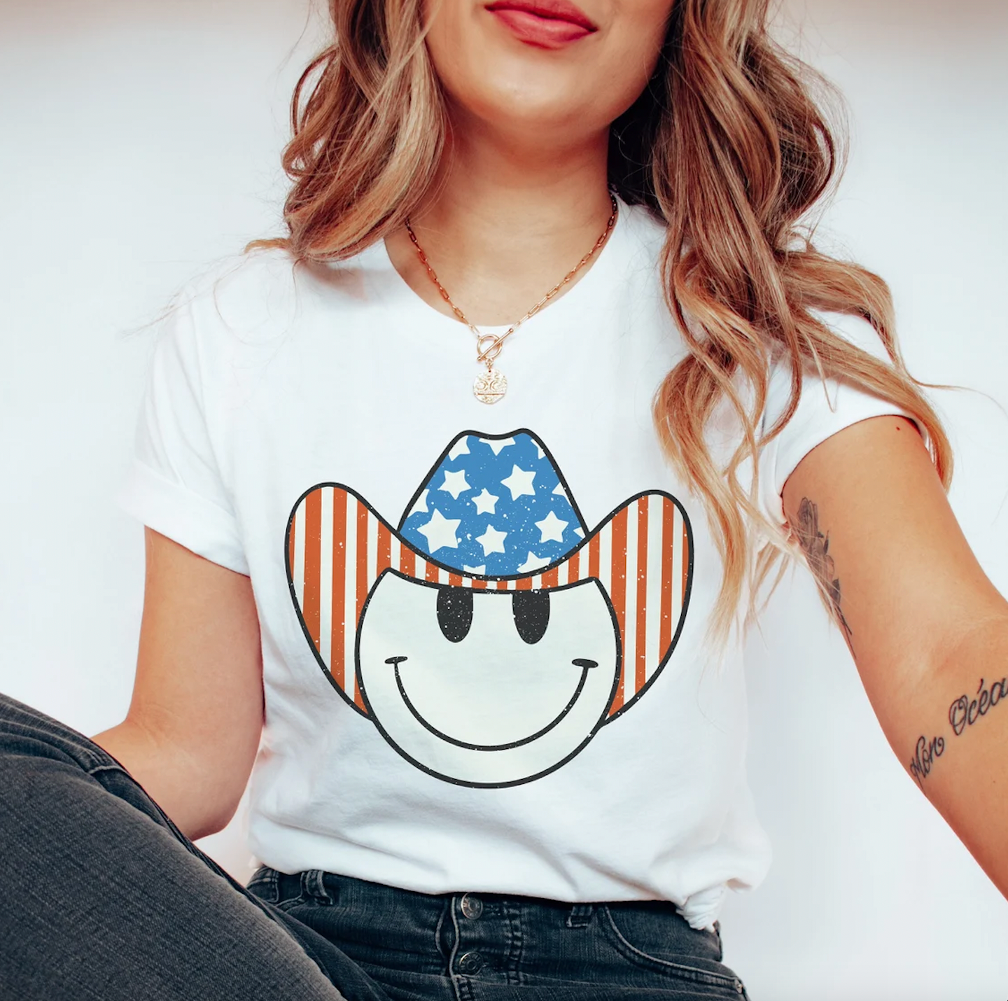 Soft Style Smiley USA Cowboy Retro Tee/ Toddler, Youth, And Adult Sizes/ - July 4th Unisex Sized