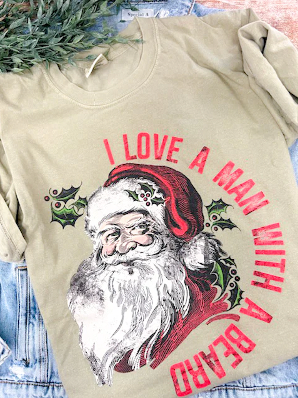 Bella or Comfort Colors I Love A Man With A Beard Tee/ Super Cute Santa Christmas Shirt