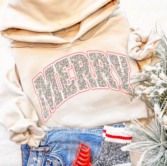 Christmas Leopard Merry Sand Hoodie/ Christmas Sand Hoodie