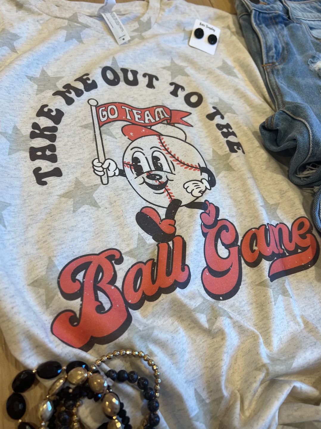 Star Printed Tee-  Take Me Out to The Ball Game Baseball Shirt - Toddler, Youth, Adult Sized Tees