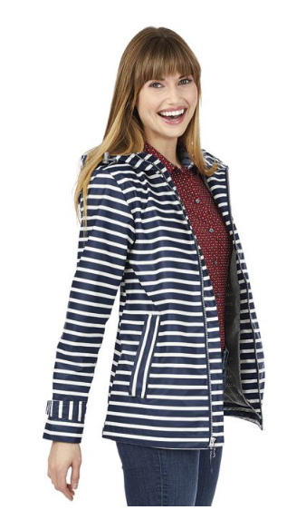 Monogrammed Navy Striped New Englander - Charles River - Rain Jacket / Navy Stripe