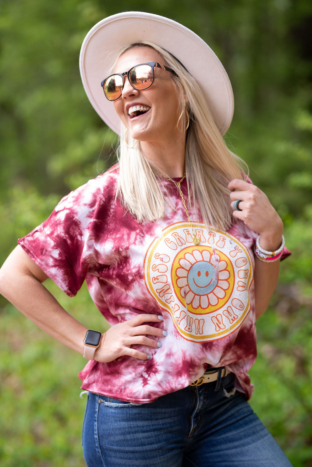 Create Your Own Happiness Retro Style Quality Chicka-D Tie Dye Slouchy Tee