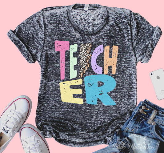 Acid Washed Quality Teacher Lightning Bolt Tee Shirt/ Teacher Gifts / Retro Teacher Gift