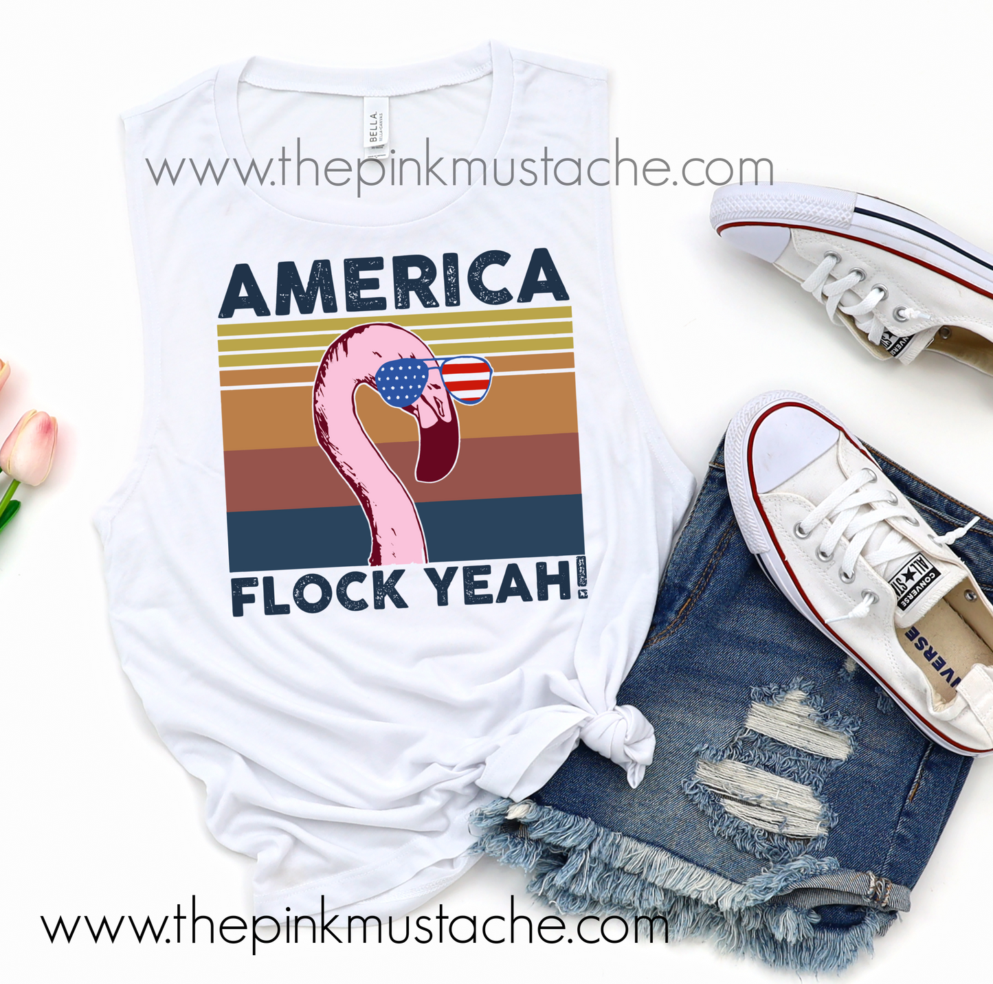 America Flock Yeah Flamingo Muscle Tank / Muscle Tank Top / Mens or Womens Cut Tank Available